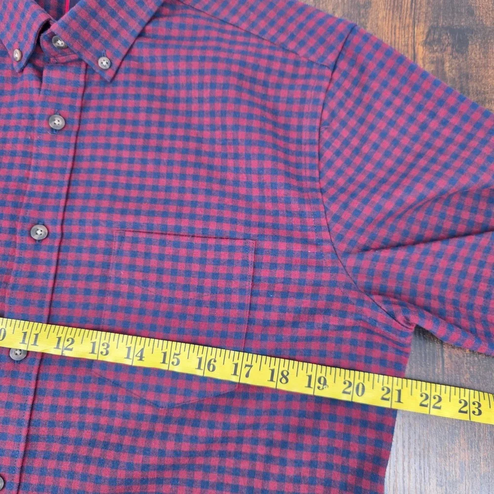 UNTUCKit Leland Flannel Shirt Mens Medium Slim Navy Burgundy Gingham Button Down - Picture 6 of 7